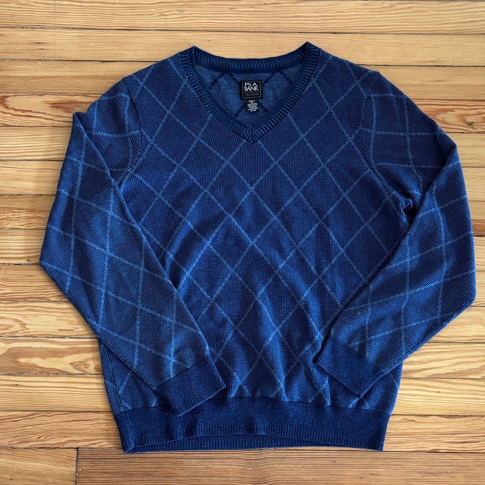 Jos. A. Bank Men's Navy Blue Argyle V-Neck Sweater